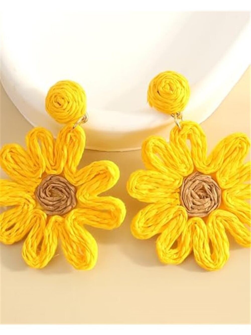 Raffia Flower Boho Drop Earrings